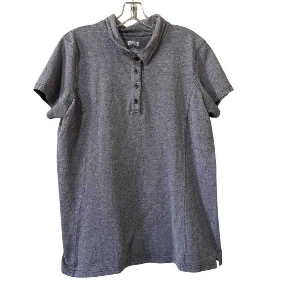 Duluth Trading Co Women Size Large Polo Shirt Short Sleeve Button Stretch Preppy